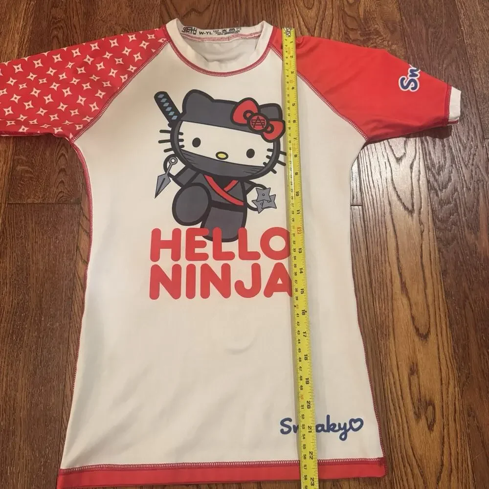 Hello Ninja Rash Guard by Sneaky Artistry Kids Youth L Swim Top Martial Arts Fun